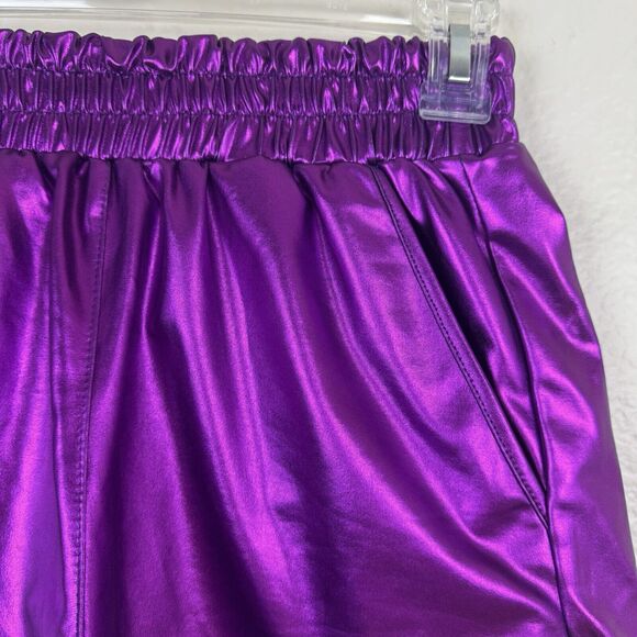 NWT Pesion Metallic Purple Hot Shorts High Waist Rave Festival Pockets Medium - Picture 4 of 13